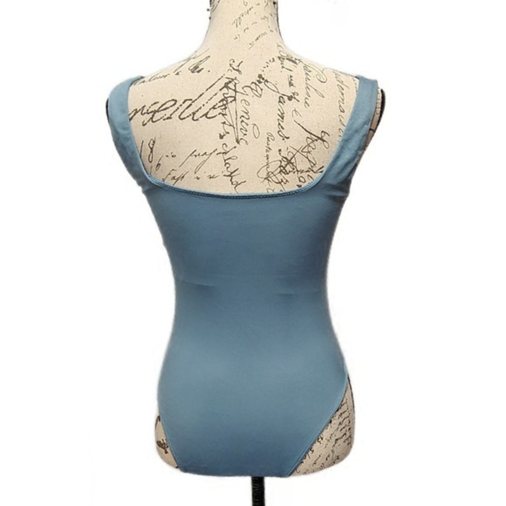 Arctic Blue Square Neck Bodysuit Small Seemless Sleeveless Balletcore Minimalist - Picture 3 of 7